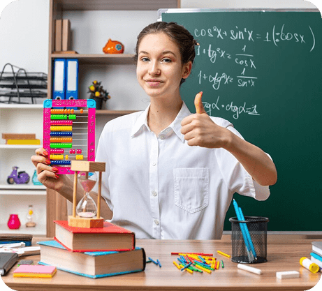 Teacher with math books