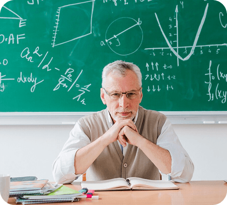 Teacher with math books
