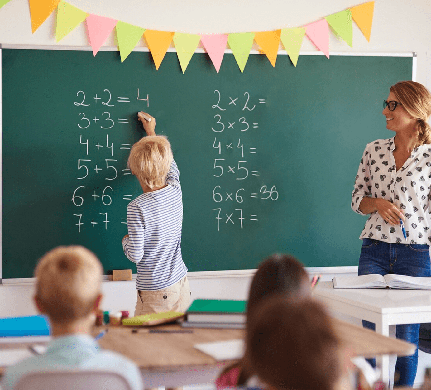 Students in classroom learning math